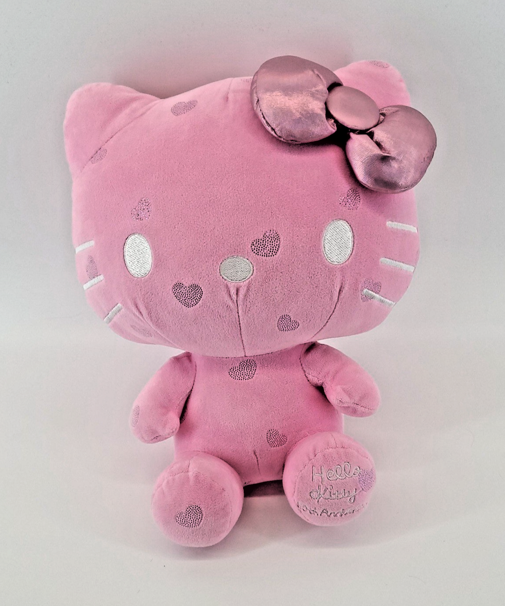 Sanrio Hello Kitty 50th Anniversary Plush 12.5" Pink Metallic Hearts Bow 2024